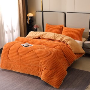 Pilota Groasă cu Fața din Blăniță Artificială de Iepure și Dos din Blăniță Sherpa Maro, Umplutură Vatelină Siliconică, 200x230 cm + 2 fete de perna 50x70cm - Confort Termic Premium și Eleganță pentru Nopți Racoroase, Portocaliu