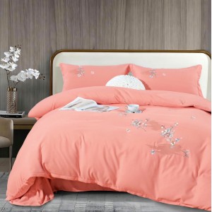 Lenjerie pat dublu, Finet All Season Deluxe cu BRODERIE, 4 piese, Somon