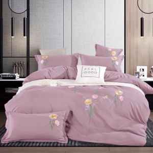 Lenjerie de Pat Dublu cu Elastic, Bumbac Satinat Deluxe, 4 Piese, Roz Pudra - Moale, Rezistentă, Ușor de Întreținut