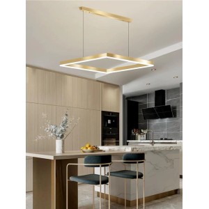 Lustra LED Tip Pendul RFAN, Model R9144/400, Cu Telecomanda, 3 Tipuri De Lumina, Inaltime Reglabila, 39W, Auriu