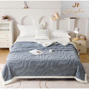 Pătură Super Soft Cocolino cu Blăniță, 200x230 cm – Eleganță și Căldură cu Model 3D în Relief, Valuri Elegante, Gri deschis