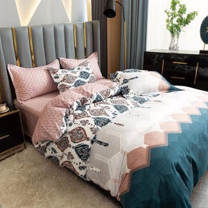 Lenjerie pat dublu, Finet Soft, cu ELASTIC, 4 PIESE, Turquoise, model elegant