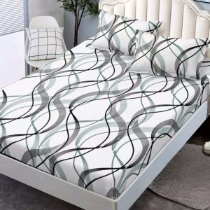 Cearsaf cu elastic, FINET, 180x200cm, 2 fete de perne 50x70cm, Gri, abstract