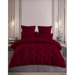 Lenjerie de Pat Premium din  Finet cu Pliuri Brodate, 6 Piese, Nesifonabilă și Durabilă, Grena