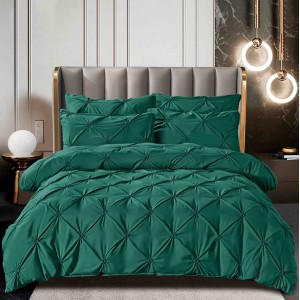 Lenjerie pat dublu,  FINET cu ELASTIC, 6 piese, PLIURI BRODATE, Jojo Home, Verde smarald