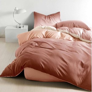 Lenjerie pat dublu, bumbac satinat,  cu elastic, Maroniu