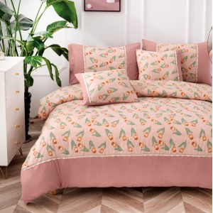 Lenjerie pat dublu,  Finet, CEARSAF CU ELASTIC, 6 piese, Pudra, model floral