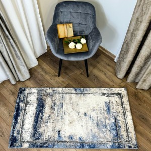 Covor Modern, Elegant, 80x300cm, gros si pufos, SHINNY V2, Albastru/Gri/Alb