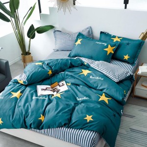 Lenjerie pat dublu, bumbac satinat,  cu elastic, Turquoise, stelute