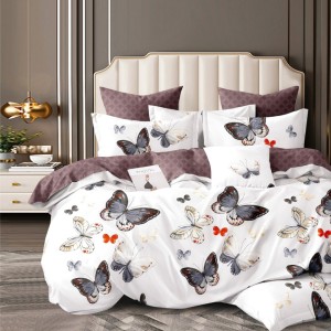 Lenjerie de Pat Dublu, 4 Piese, din Bumbac 100% Percalle cu Două Fețe – Confort Premium, Design Versatil și Durabilitate de Excepție, Alb, Multicolor, fluturi