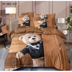 Lenjerie de Pat Dublu,  Finet, 6 piese, Imprimeu 3D Digital Realist, Exact ca în Poză – Culori Durabile, Vopsea Skin-Friendly și Întreținere Ușoară, Maro, ursuleti