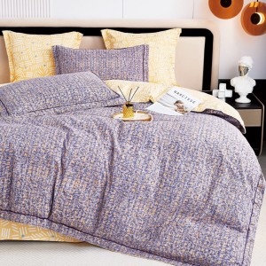 Lenjerie de Pat Dublu, Super Premium,  Finet Ranforsat – Set Exclusivist 6 Piese, Ambalat în Cutie de Lux, Mov, Galben, uni