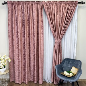 Draperie Catifea MYKONOS cu valuri rafinate aurii, 140cm latime x 260cm înălțime, cu TIV LAT, Rose