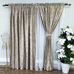 Draperie Catifea Asama cu insertii aurii, 140cm latime x 260cm înălțime, cu TIV LAT, Crem - V2