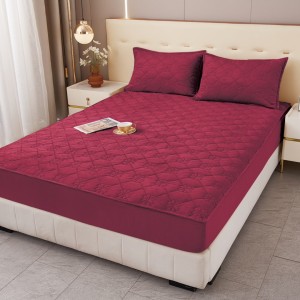 Husă Matlasată Tip Topper din Catifea 180x200cm, cu 2 Fețe de Pernă 50x70cm -  Somn Odihnitor și Susținere pentru Spate, Rosu