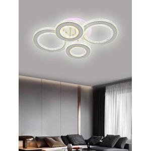 Lustra LED RFAN, Model R9134/2+2C, Cu Telecomanda, 3 Tipuri De Lumina Plus Lumina RGB, Intensitate Reglabila, 71W, Alb/Auriu