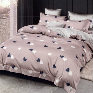 Lenjerie pat dublu,  FINET, 6 piese, Pudra, inimioare