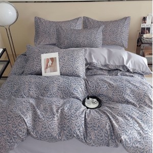 Lenjerie pat dublu,  FINET, 6 piese, Gri, frunze