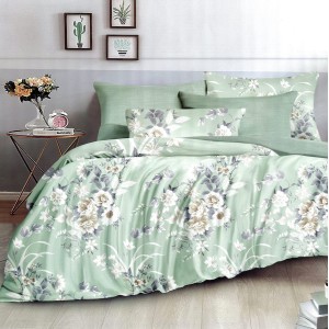 Lenjerie pat dublu,  FINET, 6 piese, Verde, flori