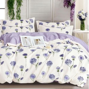 Lenjerie pat dublu,  FINET, 6 piese, Bleu, flori