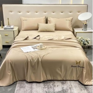 Set luxury cu PILOTA de VARA, din MATASE SATINATA, 4 piese, Bej Set luxury cu PILOTA de VARA, din MATASE SATINATA, 4 piese, Bej