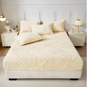 Cearsaf cu elastic COCOLINO, 180x200x25cm, 2 fete de perne, fluturi, Crem