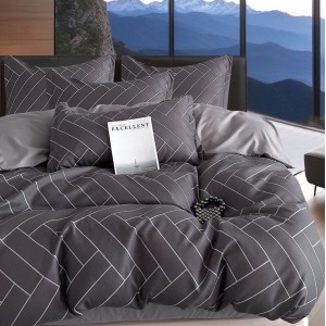 Lenjerie pat dublu,  FINET, 6 piese, Gri, forme geometrice