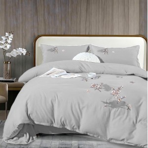 Lenjerie pat dublu, Finet All Season Deluxe cu BRODERIE, 4 piese, Gri deschis