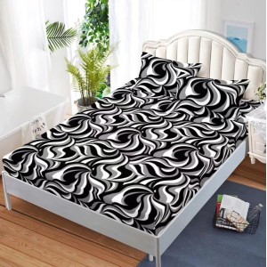 Cearsaf cu elastic, FINET, 180x200cm, 2 fete de perne 50x70cm, Gri-Negru, abstract