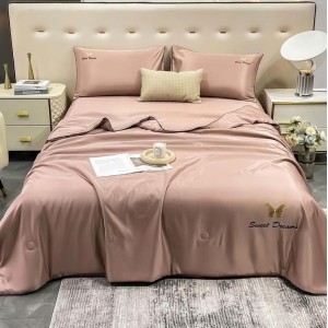 Set luxury cu PILOTA de VARA, din MATASE SATINATA, 4 piese, Pudra Set luxury cu PILOTA de VARA, din MATASE SATINATA, 4 piese, Pudra