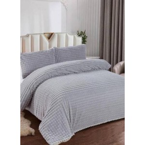 Lenjerie de Pat Dublu Premium Cocolino Teddy Bear, 4 Piese – Pluș Gofrat de Lux, Confort și Eleganță Suprema, Gri