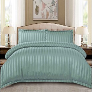 Lenjerie HoReCa, pat dublu, Damasc Finetat Deluxe cu Elastic, 4 piese, Verde menta