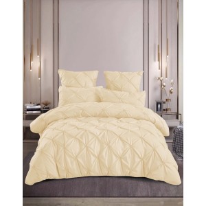 Lenjerie de Pat Premium din  Finet cu Pliuri Brodate, 6 Piese, Nesifonabilă și Durabilă, Galben pai