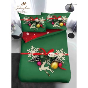 Lenjerie pat 1 PERSOANA, BUMBAC FINET, 4 piese, Identică cu Poza, Craciun, Verde, Roșu, decorațiuni de Craciun