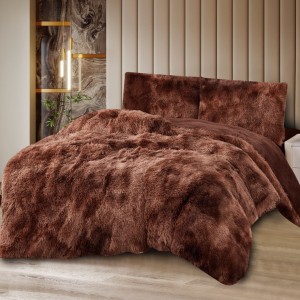 Lenjerie Cocolino Fluffy Super Pufoasă, Set 4 Piese, Pat Dublu, Cearșaf cu elastic – Căldură și Confort Premium, Ideală pentru Nopți Friguroase, Maro degrade