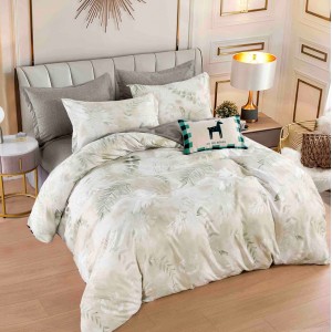 Lenjerie pat dublu,  FINET, 6 piese, Jojo Home, Verde, frunze