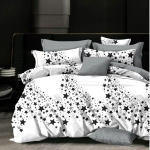 Lenjerie pat dublu,  FINET, 6 piese, Gri, stelute