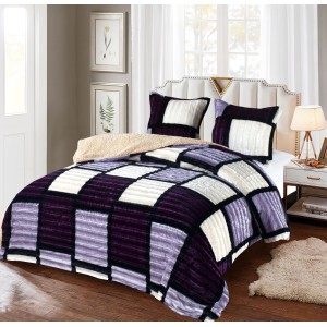 Pilota CoCoLiNo Frizzy cu blanita, matlasata, 200x230cm, cu fete de perna 60x60cm, Crem, Mov, patratele