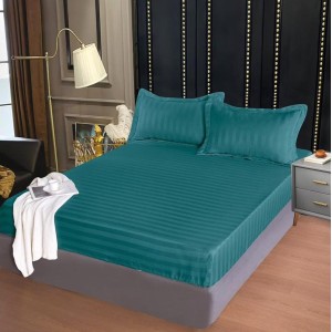 Cearsaf cu elastic, DAMASC FINETAT, 180x200cm, 2 fete de perne 55x80cm, Turquoise