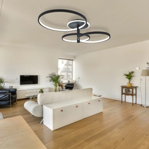 Lustra LED RFAN, Model JX60017-3, Cu Telecomanda, 3 Tipuri De Lumina, Intensitate Reglabila, 100W, Negru