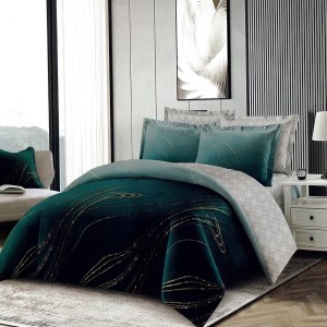 Lenjerie pat dublu,  FINET, 6 piese, Verde, abstract