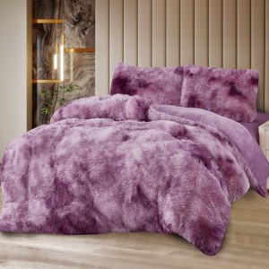Lenjerie Cocolino Fluffy Super Pufoasă, Set 4 Piese, Pat Dublu, Cearșaf cu elastic – Căldură și Confort Premium, Ideală pentru Nopți Friguroase, Lila degrade