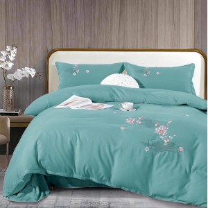 Lenjerie pat dublu, Finet All Season Deluxe cu BRODERIE, 4 piese, Albastru verzui