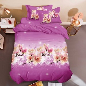 Lenjerie pat 1 PERSOANA, 3 piese, IMPRIMEU 3D Multiplicat, Microfibra, Roz, magnolii