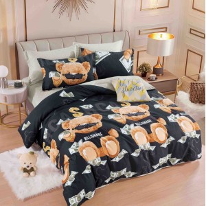 Lenjerie pat dublu, FINET, 6 piese, cu ELASTIC, Jojo Home, Negru, ursuleti Lenjerie pat dublu, FINET, 6 piese, cu ELASTIC, Jojo Home, Negru, ursuleti