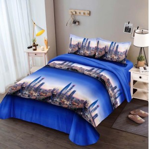Lenjerie pat 1 PERSOANA, 3 piese, IMPRIMEU 3D Multiplicat, Microfibra, Albastru, oras Lenjerie pat 1 PERSOANA, 3 piese, IMPRIMEU 3D Multiplicat, Microfibra, Albastru, oras