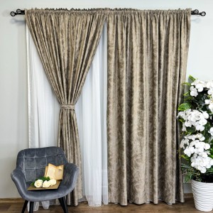 Draperie Catifea MYKONOS cu valuri rafinate aurii, 140cm latime x 260cm înălțime, cu TIV LAT, Cappuccino - New V6