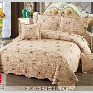 Cuvertură Pat Dublu, 5 Piese, Bumbac 100% Imprimat – Calitate Premium, Exact ca în Poză, cu Imprimeu Durabil, Crem, Maro, ursuleți