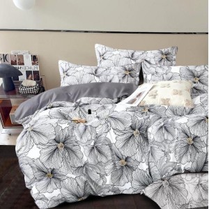 Lenjerie pat dublu,  FINET, 6 piese, Gri, flori