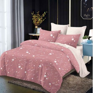 Lenjerie pat dublu,  FINET, cu elastic, 6 piese, Roz, stelute